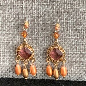 ♥️ Sale 3for$15! Monet Gold Tone Rhinestone Beaded Drop Earrings